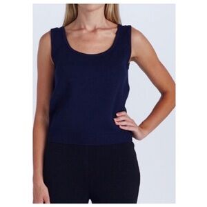St John | Vintage Santana Knit Navy Blue Sleeveless Ribbed Top Size 2